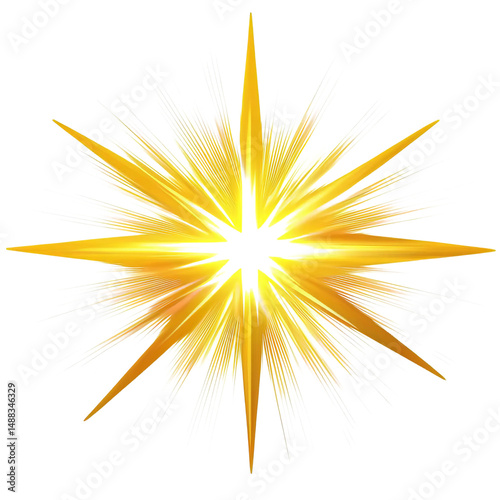 A bright yellow star burst with a light effect isolated on a transparent background Png file format