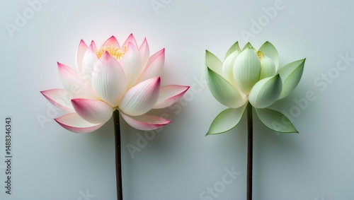 Isolated pink lotus buds on a simple background photo