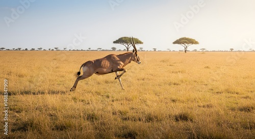 Topi antelope running fast in serengeti national park tanzania africa wildlife photography image on transparent background photo