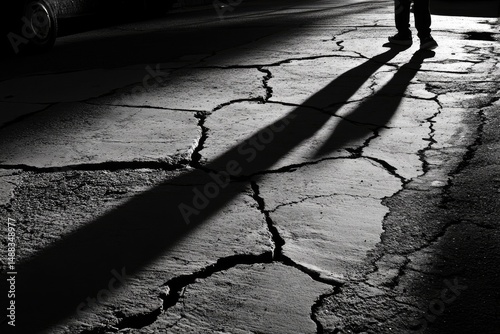 Night shadows on cracked pavement photo
