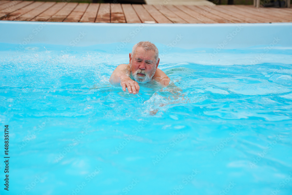custom made wallpaper toronto digitalAn elderly man with a gray beard in the pool.