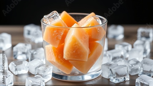 Freshly Cut Cantaloupe Cubes in a Glass Jar