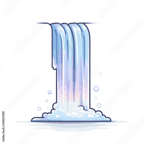 Waterfall illustration with flowing water and bubbles in soft colors  