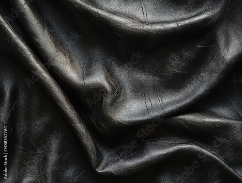 Close-up of Black Leather Fabric Texture