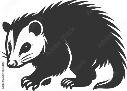 Cute animal opossum silhouette vector drawing