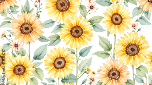 Seamless pattern with sunflowers