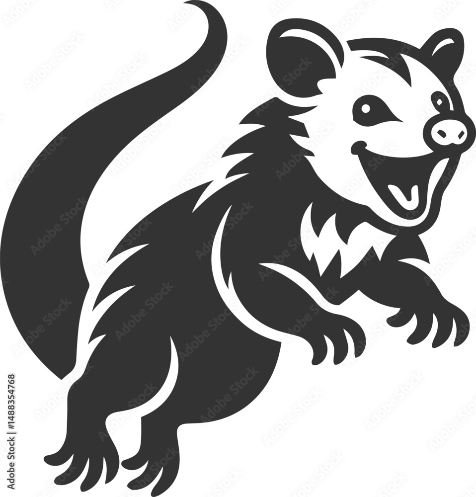 Obraz premium Cute animal opossum silhouette vector drawing