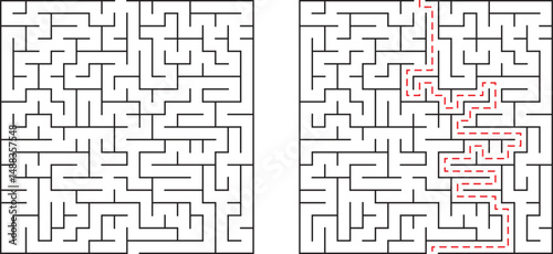 Simple maze showing a path to solution conceptualizing problem solving and strategy
