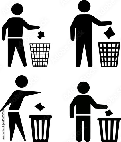 Proper Waste Disposal Simple Pictograms for Effective Recycling and Trash Management
