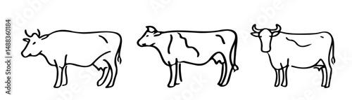 Cow In style of child drawing outline vector For kids design and animal educational material printable, t-shirt, sticker, coloring page, cartoon decoration, and creative craft projects