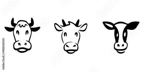 Cute cow face In style of outline vector For children's books, baby product design, farm-themed logos, dairy packaging, and minimalist cartoon digital use