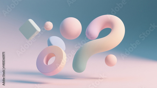 Abstract 3D shapes floating on a pastel background