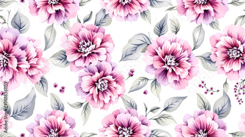 Boho watercolor floral pattern with dusty pink and beige peonies and olive green leaves  hand-painted seamless rustic chic design for textiles and decor.