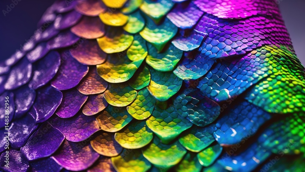 Fototapeta premium Rainbow-colored snakeskin design ideal for backgrounds