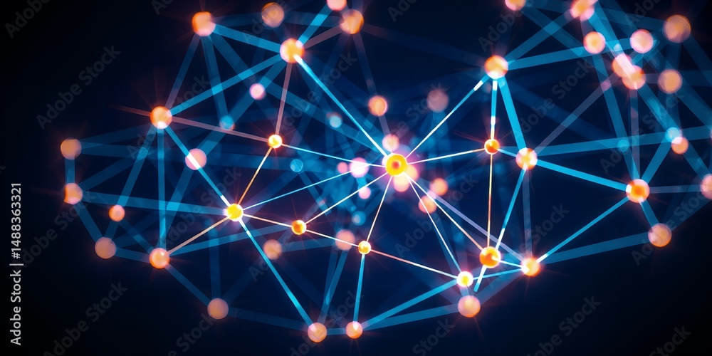 Fototapeta premium Abstract Network Connection Digital Data Global Technology Bright glowing nodes linked by lines