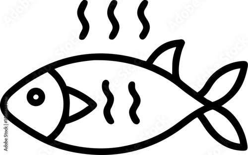 Roasted Fish on vector line art or outline on white or transparent background 