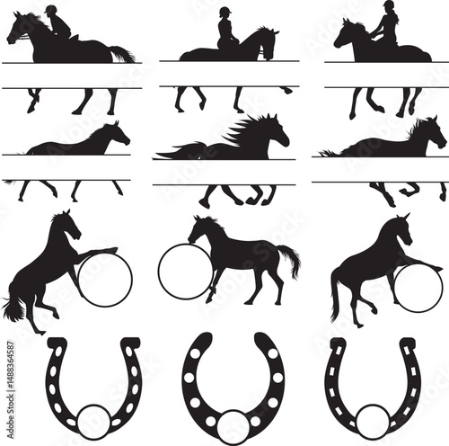 Horse Monogram, Horse Split Name Frame, Horseshoe Monogram