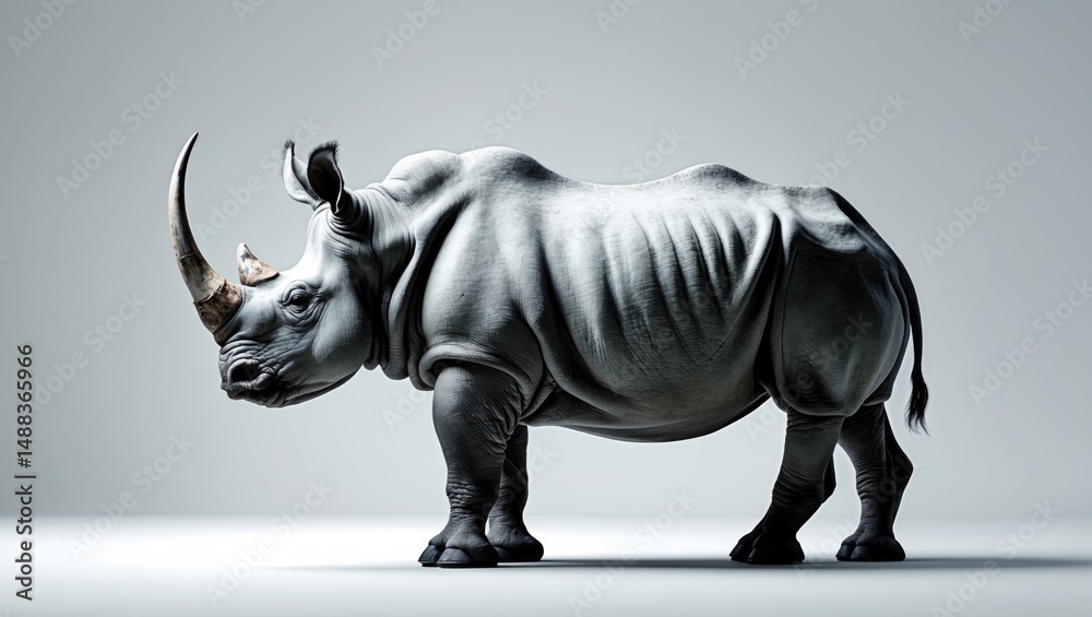 Fototapeta premium White background featuring the Northern White Rhinoceros.