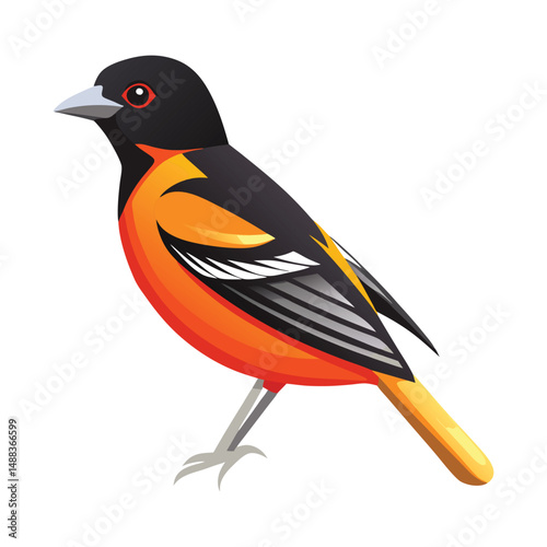 Vibrant illustration of a male baltimore oriole bird
