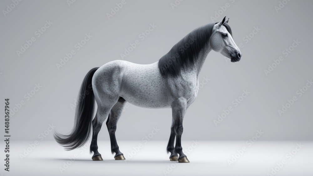 Fototapeta premium Isolated grey stallion on a white canvas