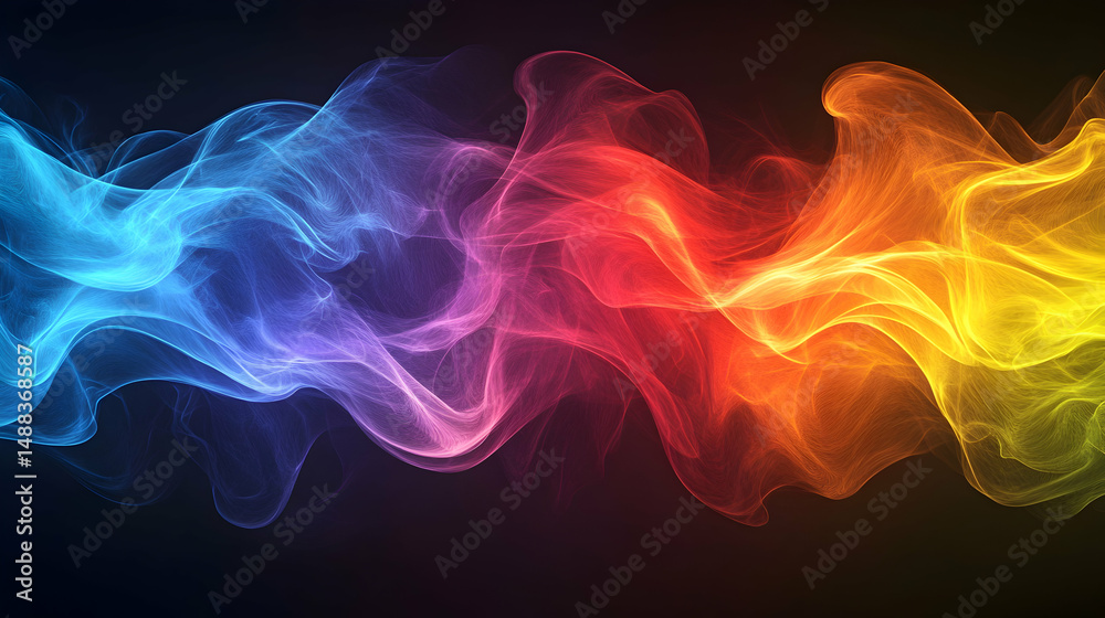 Obraz premium Colorful wave of energy flows smoothly with luminous gradients on blackness