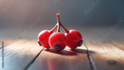 Muntingia calabura fruit on a wooden backdrop photo