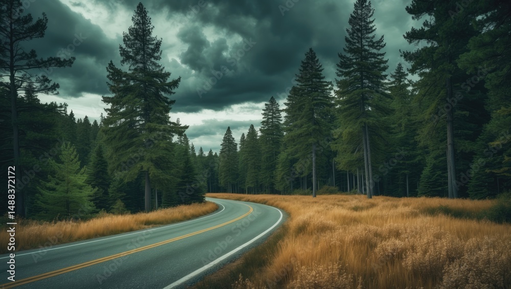 Fototapeta premium State road lined with cedar trees