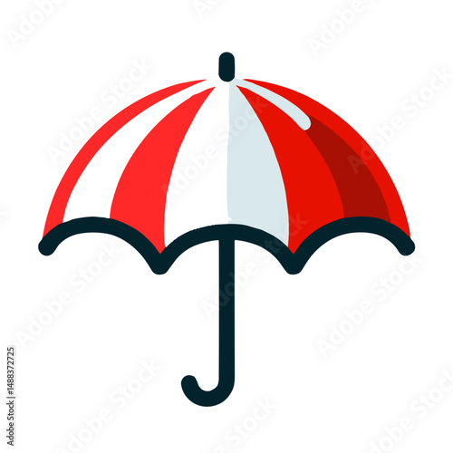 Vibrant vector icon of a red and white striped umbrella on transparent background for summer and protection concept