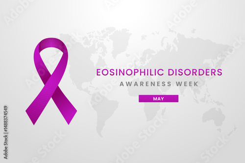 Eosinophilic Disorder Awareness Week background design with Magenta silk ribbon.