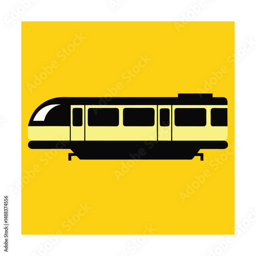 Modern yellow train illustration against a bright yellow background showing transportation