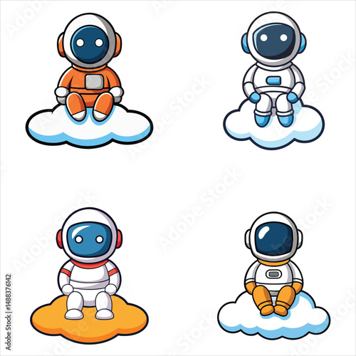 Astronaut Sitting On Cloud Cartoon