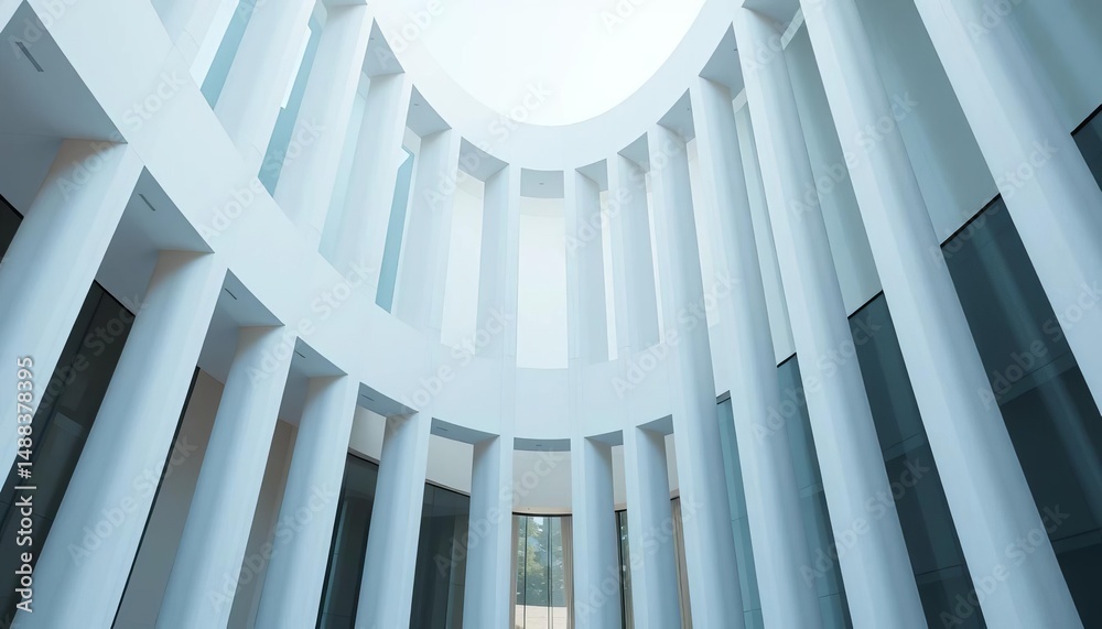 Fototapeta premium Clean white columns, modern geometric building facade, abstract background, white, background