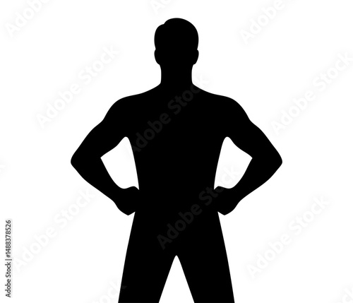 Angry man silhouette standing with hands on hips. Clipart image isolated on background.