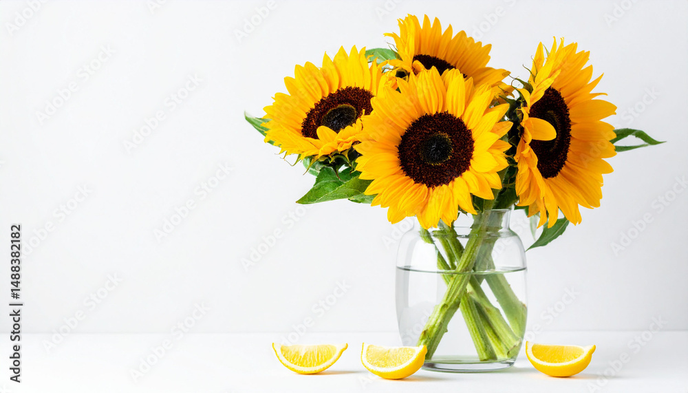 Obraz premium the scene captures a collection of radiant yellow flowers displayed in a transparent glass vase filled with water