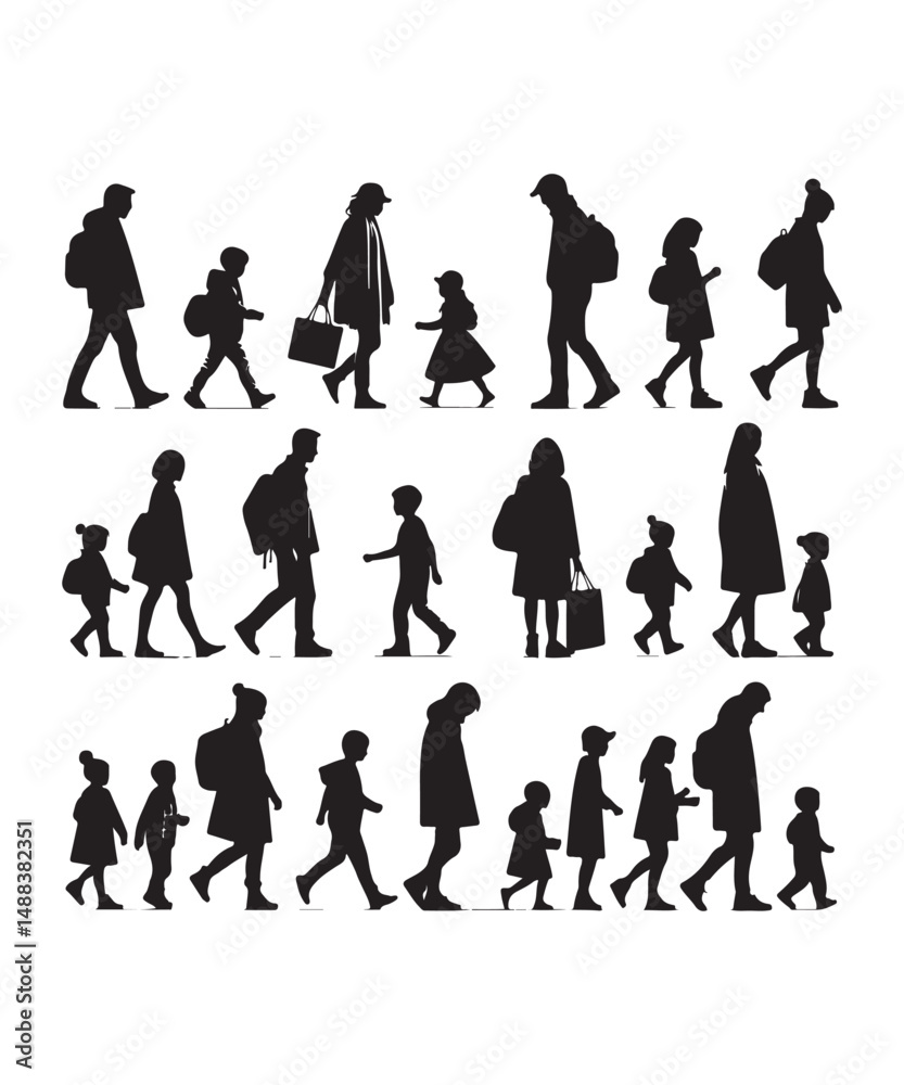 Obraz premium Happy family Illustrations Silhouette set. Silhouettes on isolated background.