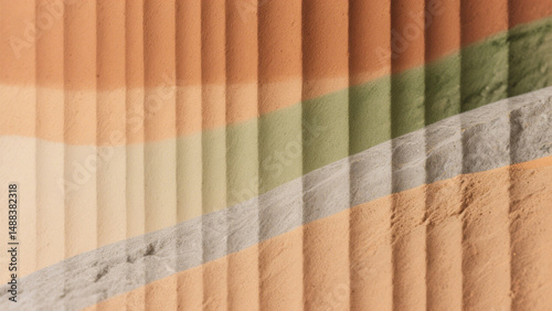 Abstract textured background with horizontal stripes in shades of orange, beige, brown, green and gray