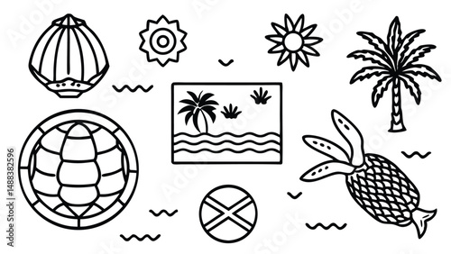 Stylized Coastal Travel Vector Collage Artwork