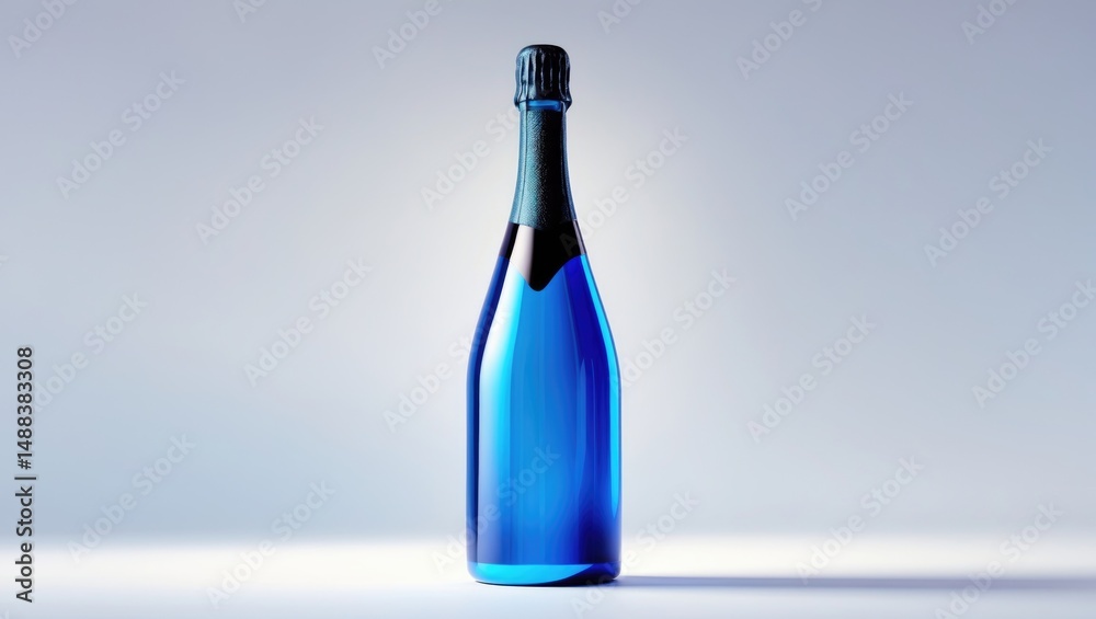 Stylish blue champagne bottle set against a white backdrop for celebrations and upscale parties featuring a contemporary design and no label, ideal for toasting with sparkling bubbly wine Stylish blue champagne bottle set against a white backdrop for celebrations and upscale parties featuring a contemporary design and no label, ideal for toasting with sparkling bubbly wine