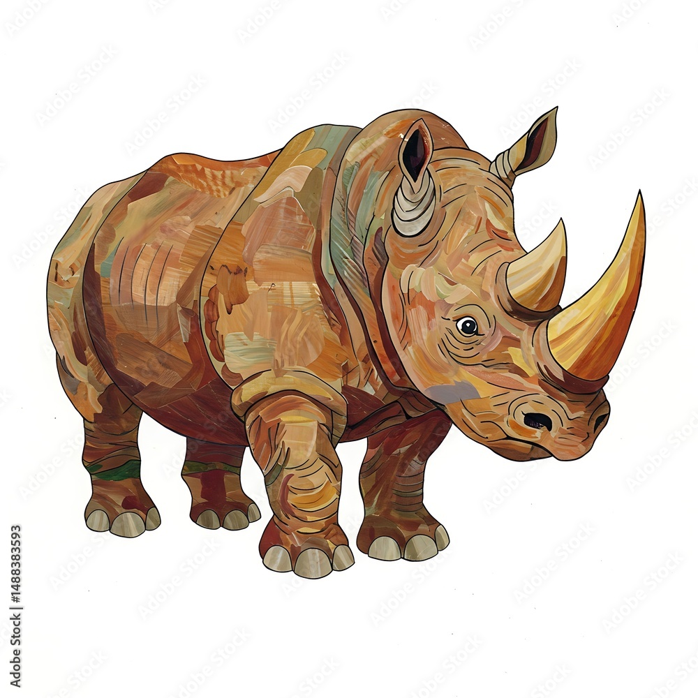 Fototapeta premium Illustration of a Rhino with Textured Brush Strokes on White Background