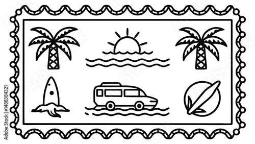 Retro Postage Style Travel Icons Collection