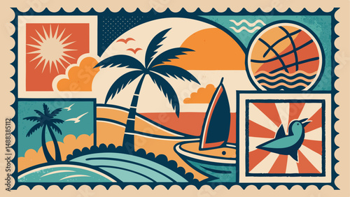 Tropical Beach Vacation Vector Art for Posters