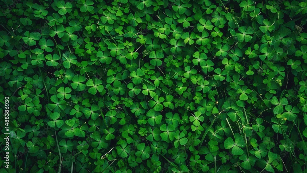 Green clover carpet providing a textured, herbal-based backdrop symbolizing luck and prosperity Green clover carpet providing a textured, herbal-based backdrop symbolizing luck and prosperity