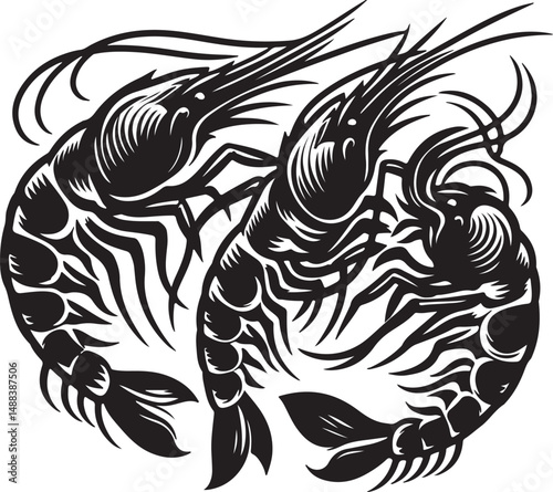 Cute high quality Prawn black and white vector