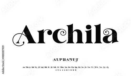 Archila is Elegant awesome alphabet letters font and number. unique serif font. Classic Lettering Minimal Fashion Designs. Typography fonts regular uppercase and lowercase. vector illustration