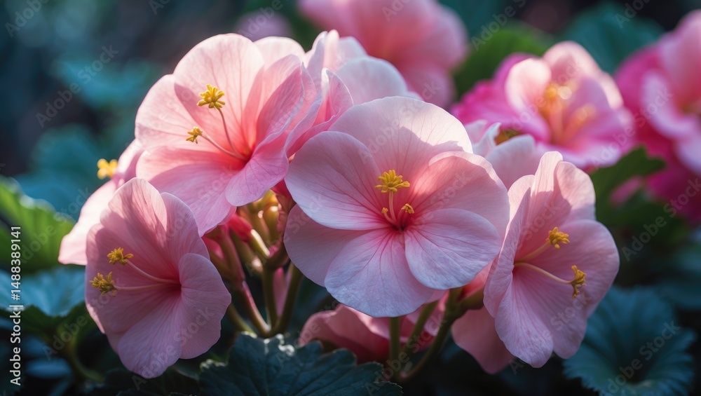 Obraz premium Summer Garden Beauty: Begonia Flowering Plant with Pink and Red Petals in Natural Background
