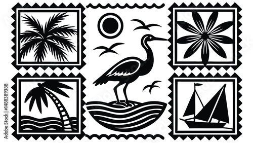 Unique Travel Stamp Icons Vector Collage Set