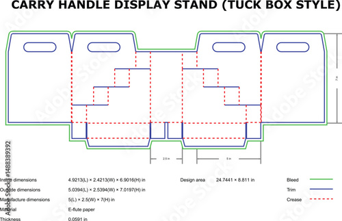 Carry handle display stand tuck box style template diagram
