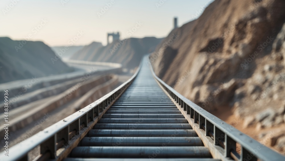 Fototapeta premium Idle conveyor belt positioned at a mining location.