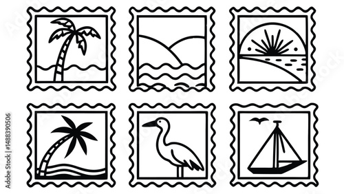 Unique Travel Stamp Icons Vector Collage Artwork