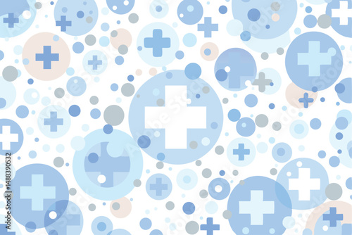 Medical crosses and bubbles patterned graphic design element on a white background